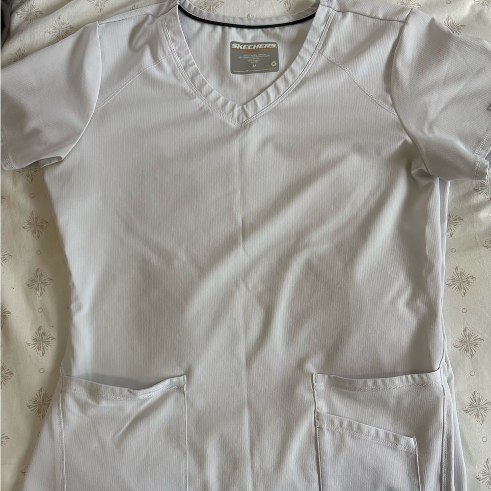 Skechers white V-Neck Scrub Top